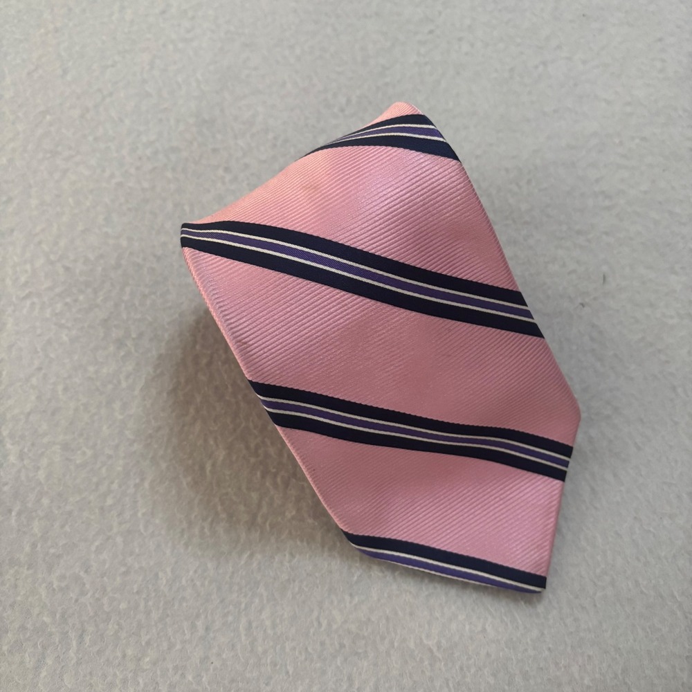 Brooks Brothers Makers Silk Repp Stripe Tie Pink Navy Blue Made in USA
